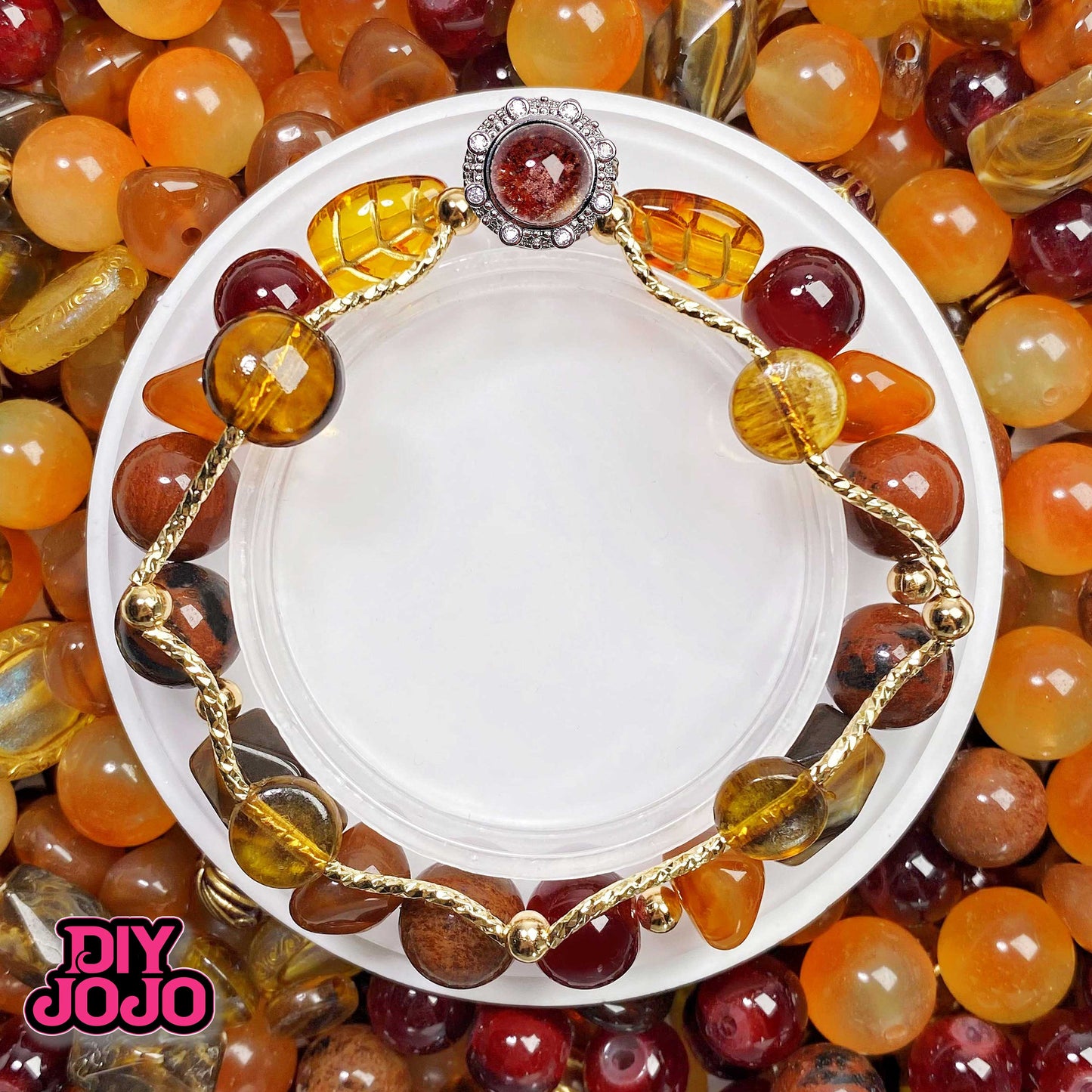 【C2083】ゴールドスワン(ぶん回しファントムマジックボックス)(10'10.5'12')(瑪瑙&紅花瑪瑙))-高級ストーン&高品質ガラス&アクリルビーズ
