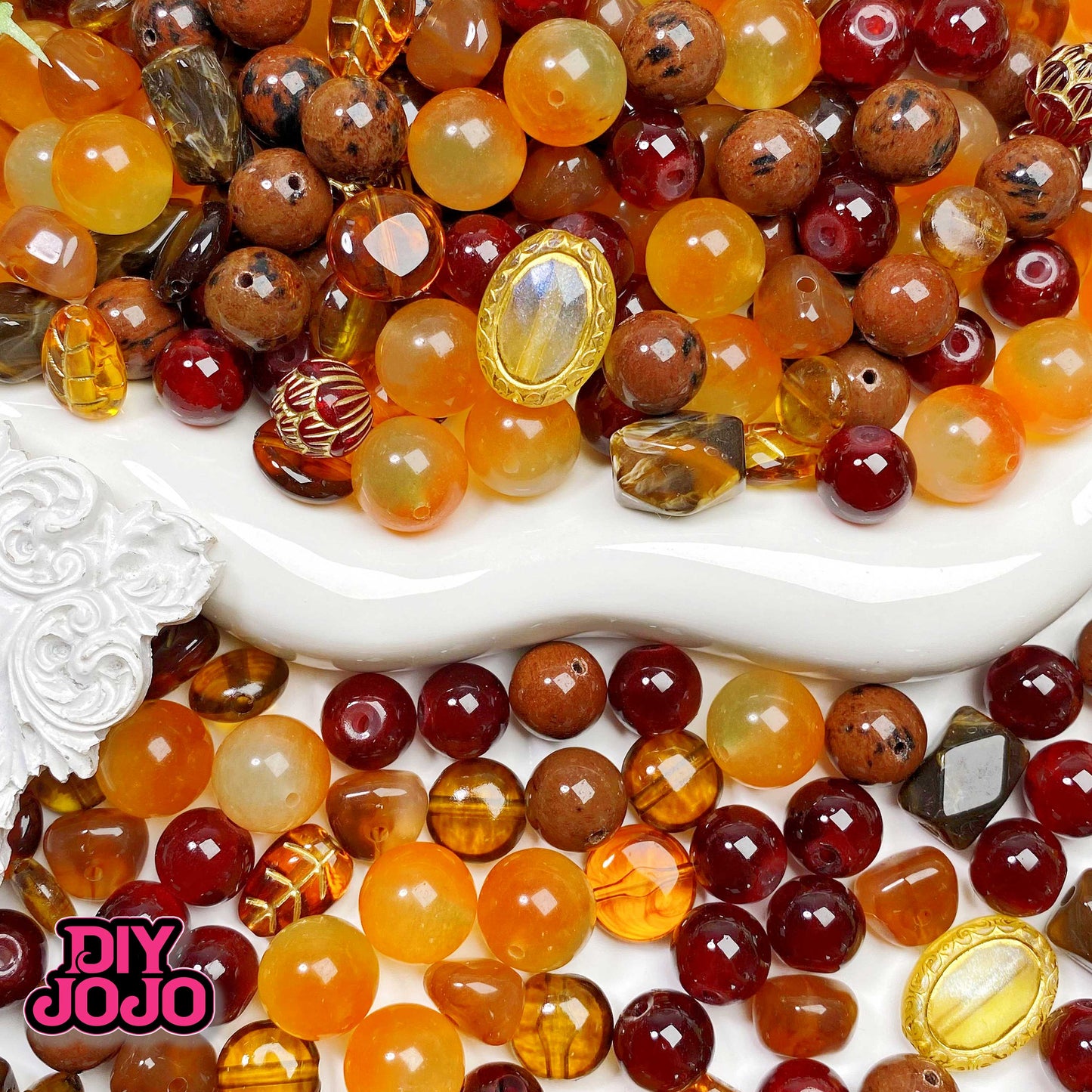 【C2083】ゴールドスワン(ぶん回しファントムマジックボックス)(10'10.5'12')(瑪瑙&紅花瑪瑙))-高級ストーン&高品質ガラス&アクリルビーズ