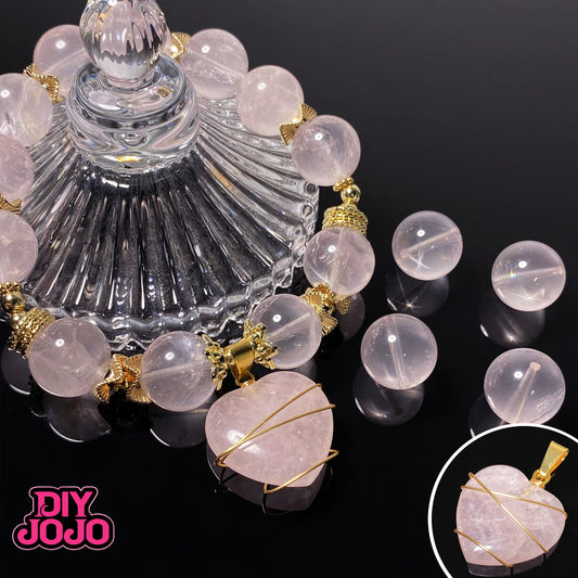 【C2085】愛の守護神（A級六芒星ローズクォーツ）（ローズクォーツハートペンダント）- DIY JOJO厳選　高品質天然クリスタル（12.5-13mm）& 保色金属