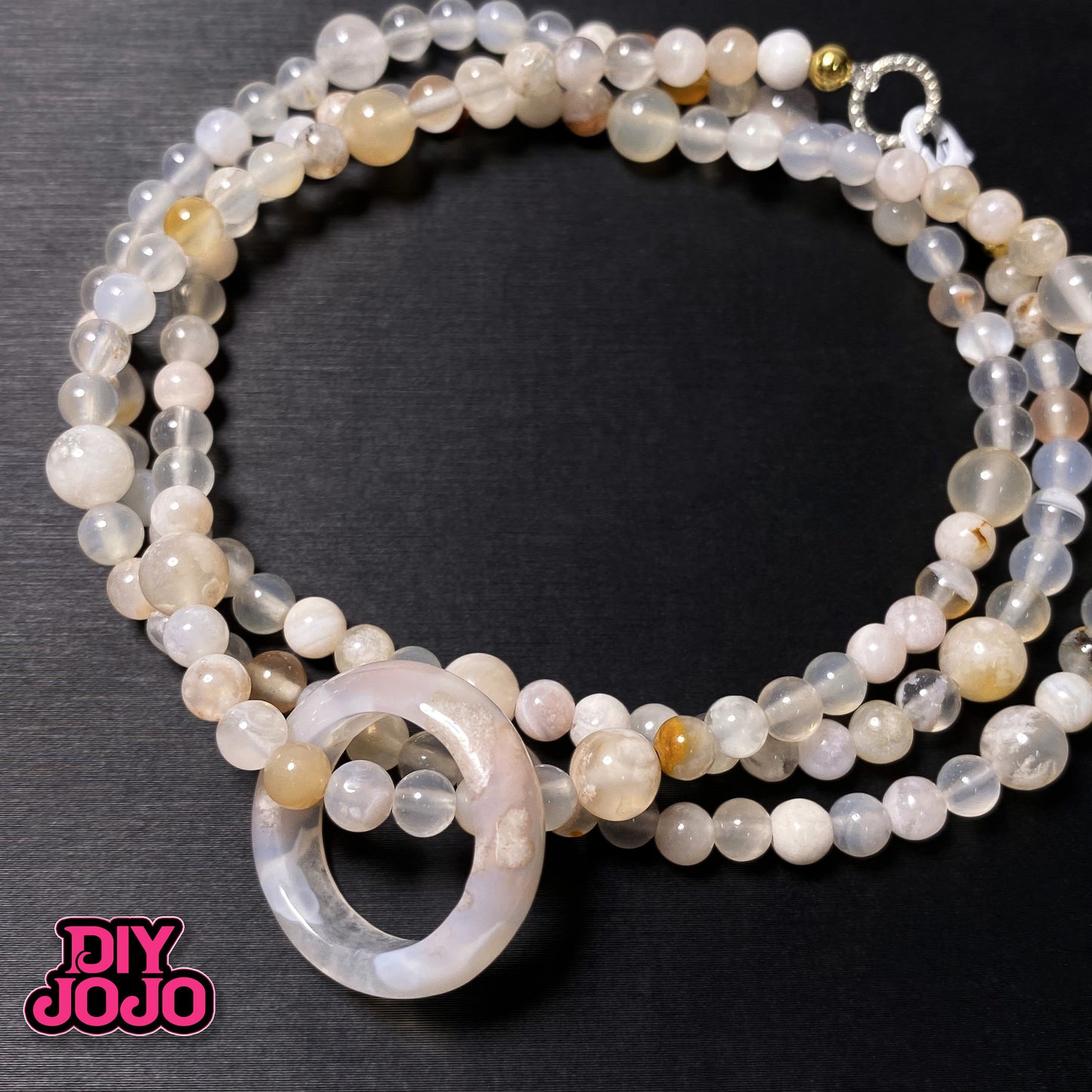 【C2081】桜プリン（桜瑪瑙）（桜瑪瑙リングる付き）- DIY JOJO厳選  天然石シリーズ（4.5ｍｍ6.5mm）