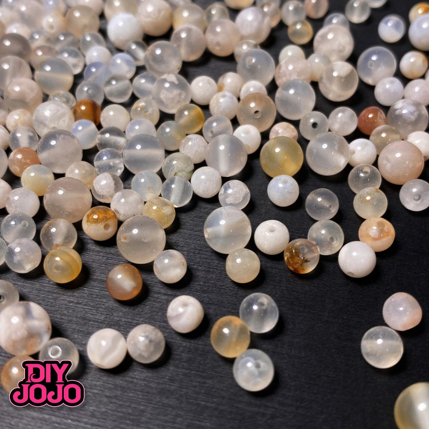 【C2081】桜プリン（桜瑪瑙）（桜瑪瑙リングる付き）- DIY JOJO厳選  天然石シリーズ（4.5ｍｍ6.5mm）